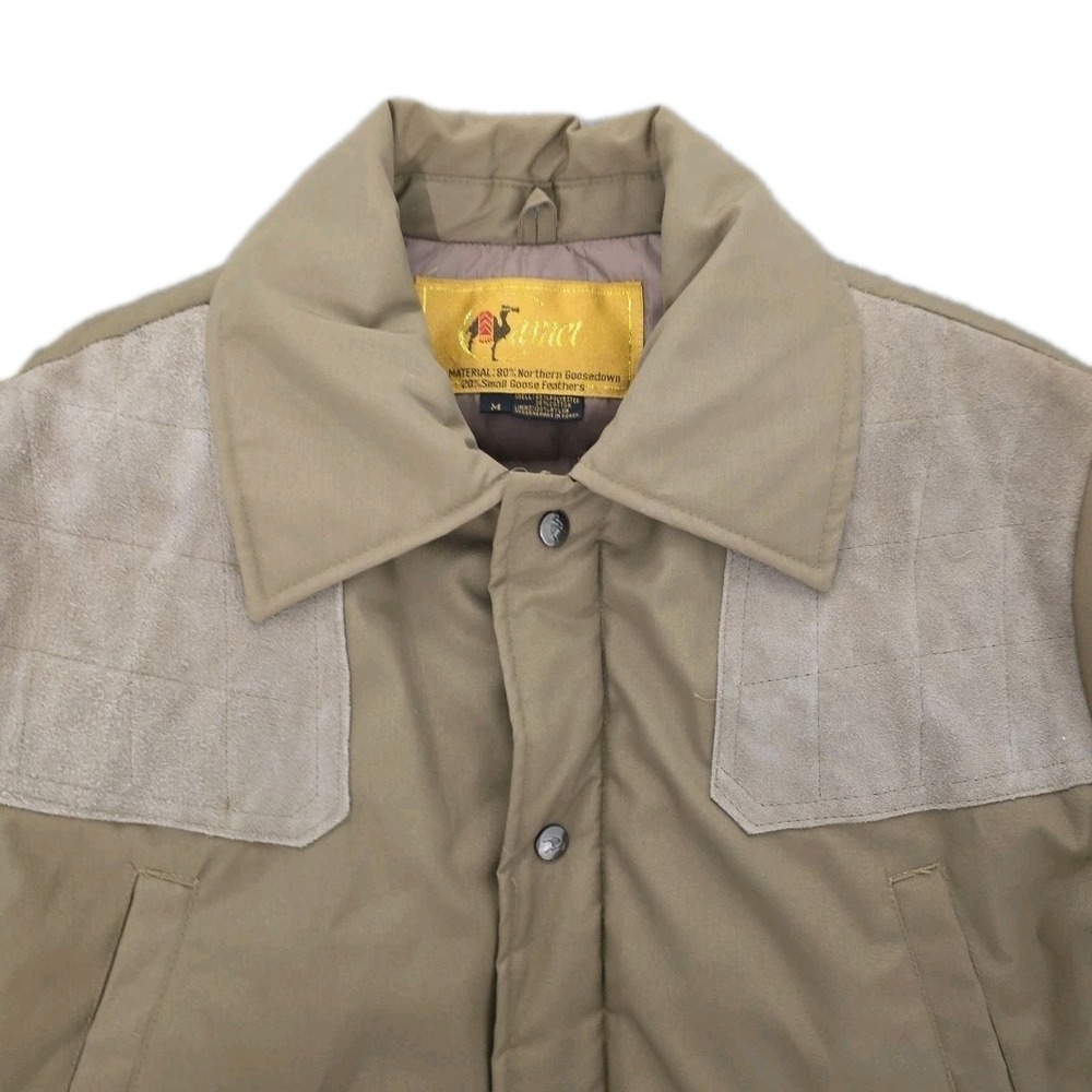 VTG Camel Down Puffer Shooting Jacket Mens M Insulated Goose Down EXCELLENT
